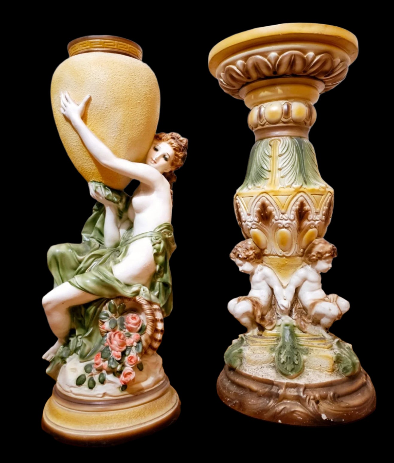Spectacular Large Italian Plaster Pedestal And Vase