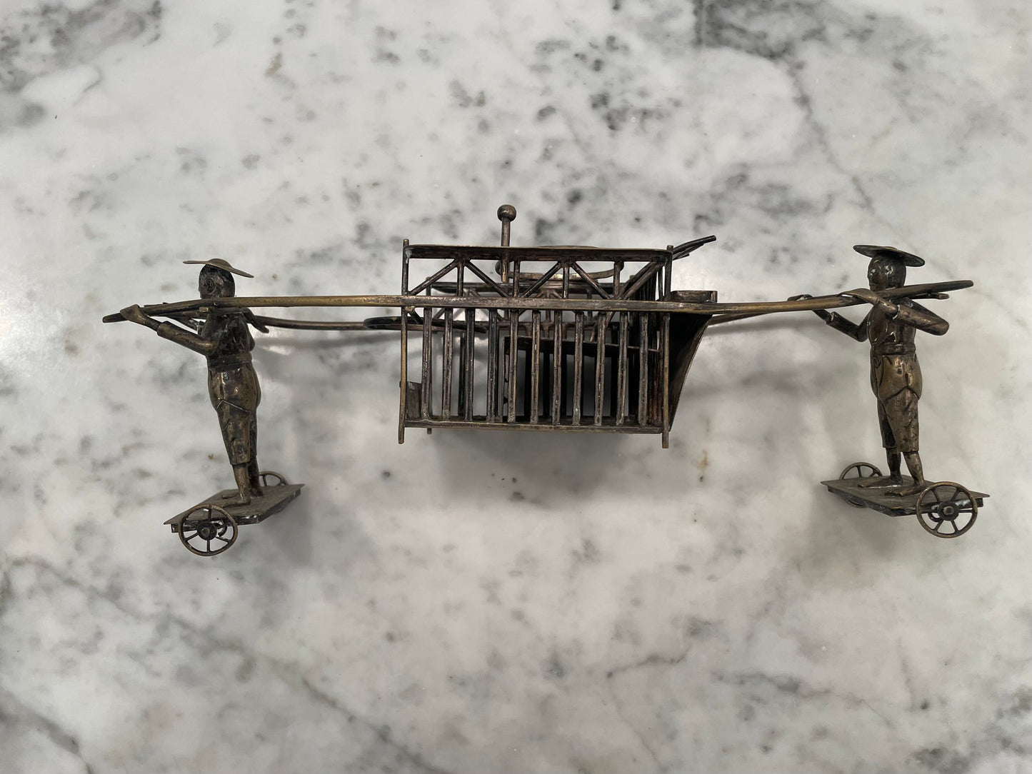 Antique Chinese Export Silver Sedan Chair Condiment Set