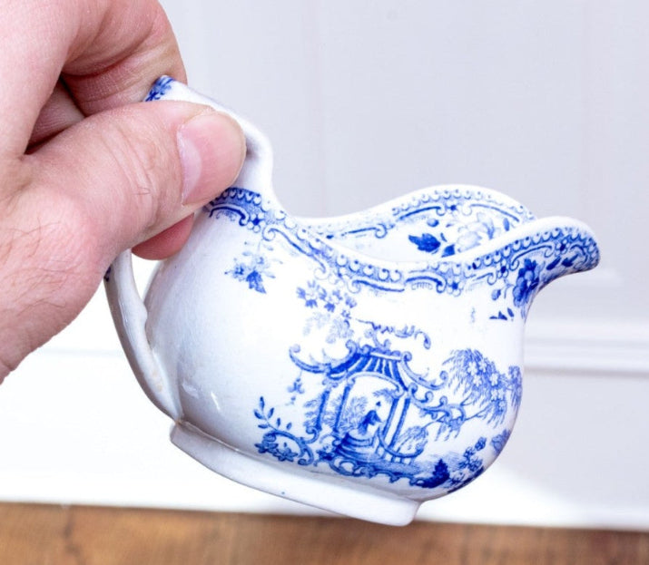 Beautiful Antique Twelve Piece English Continental Blue And White China Tea Service