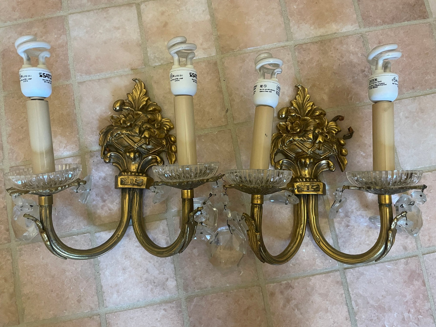 Beautiful Pair of Vintage French Style Ornate Double Light Sconces