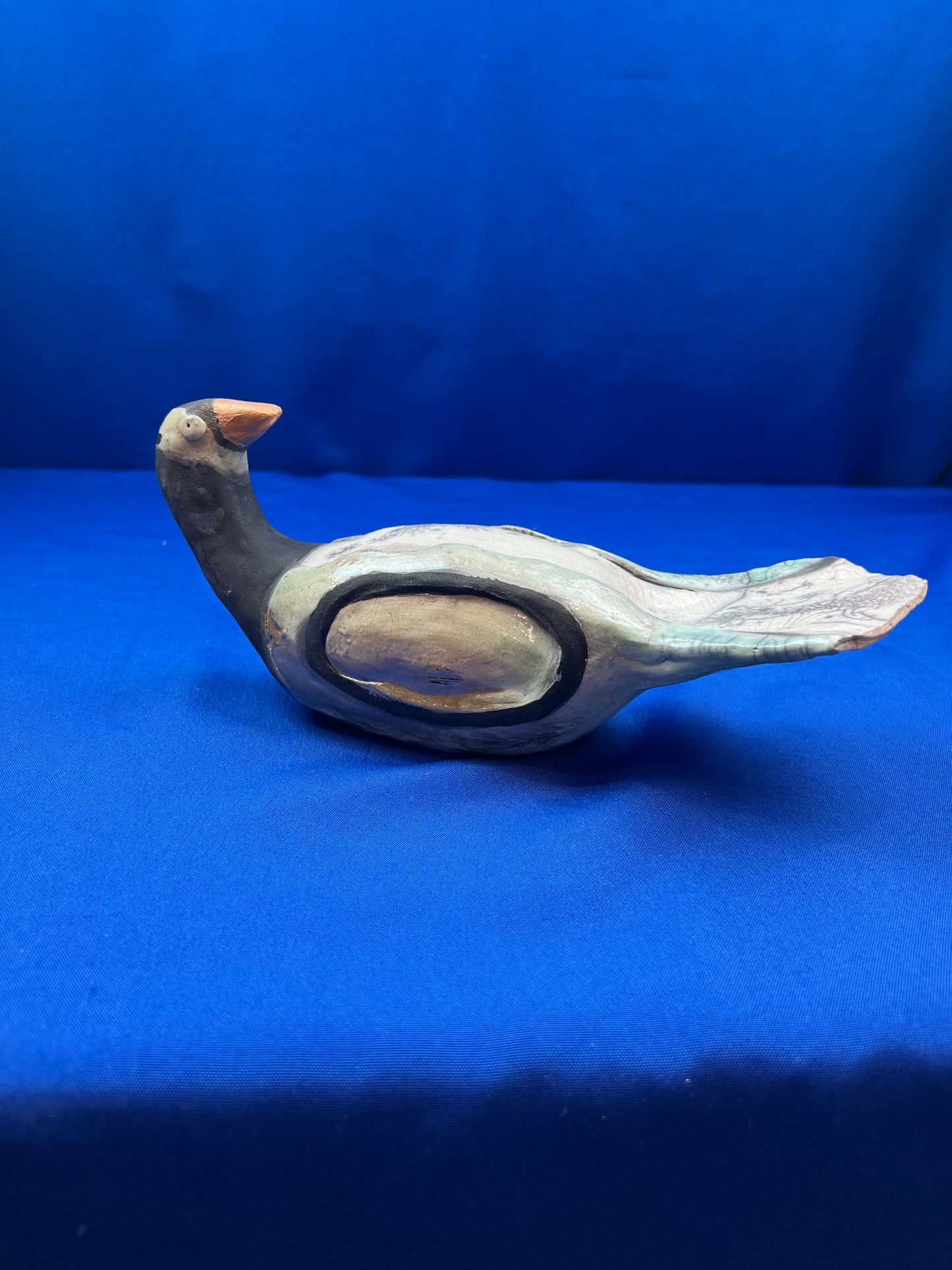 Beautiful Rare Vintage Handmade Crackle Glaze Pottery Bird - Signed
