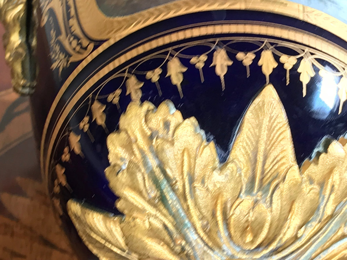 Spectacular French Sevres Urn with Lid on Gilded Bronze Ormolu Stand 1763