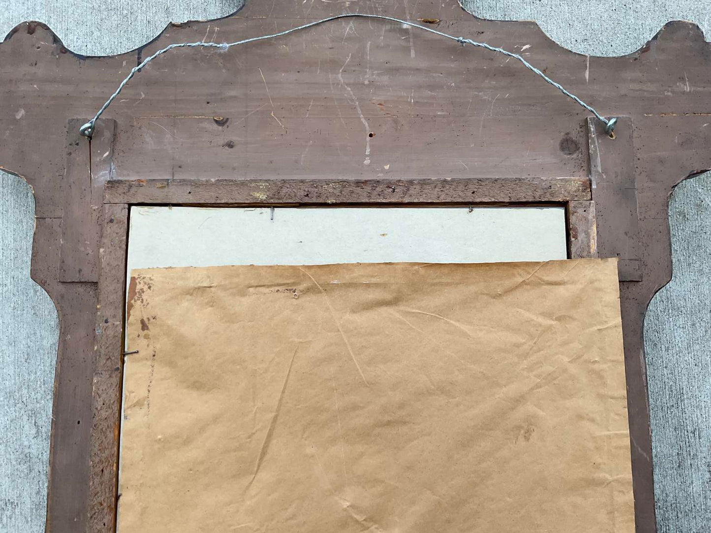 Vintage Hand Painted Wood Hall Mirror with Hooks