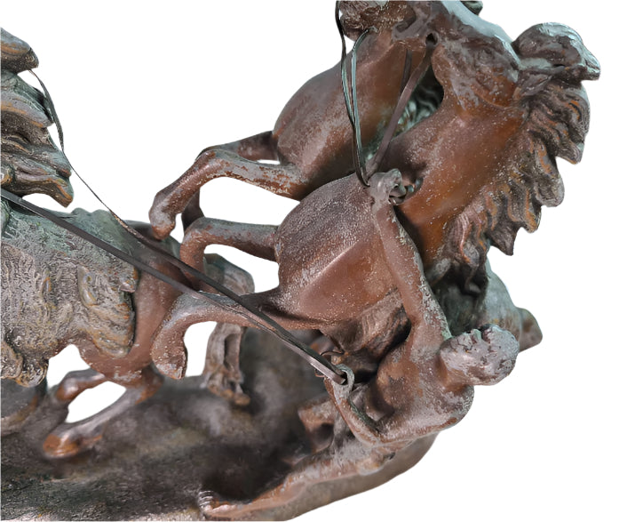 Rare Mantle Clock with Horses and Trainer, "Fabrication Francaise Paris France" Seal