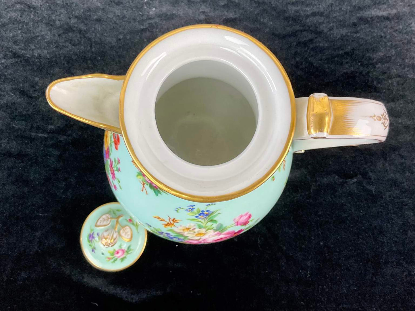 Antique Porcelain de Paris Pink Edme Samson et Cie Floral Footed Bowl & Turquoise Boyer Teapot