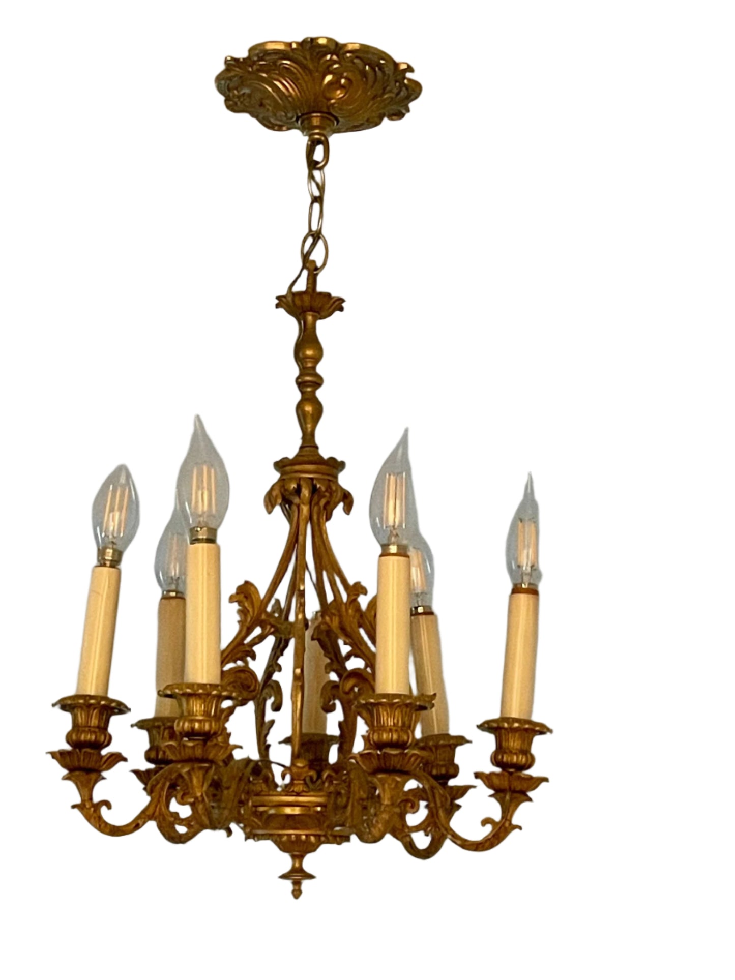Fabulous Vintage French Brass Chandelier with Six Arms