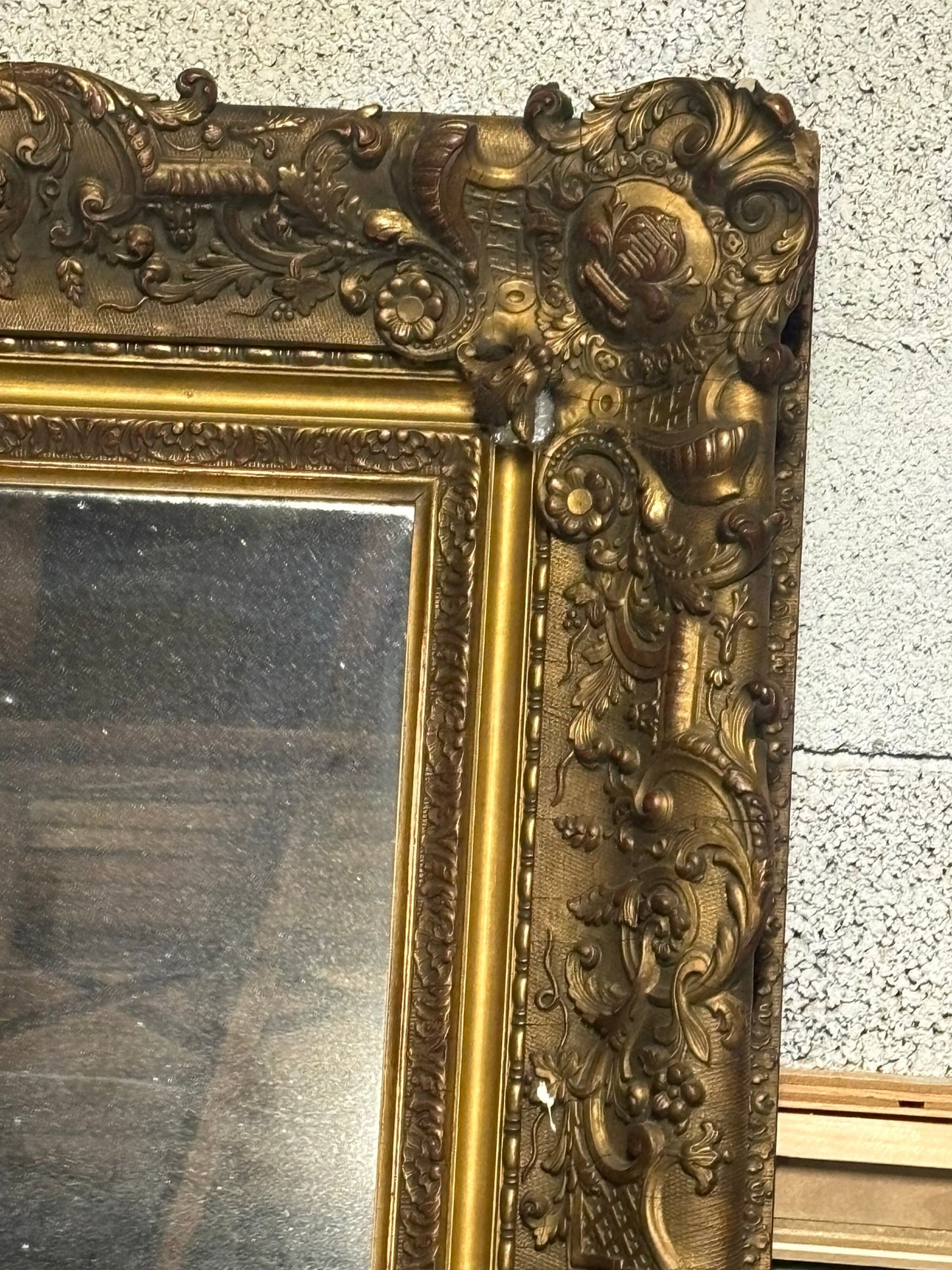 Stunning Antique Carved Gold Ornate Wood Frame Mirror 53" X 41"