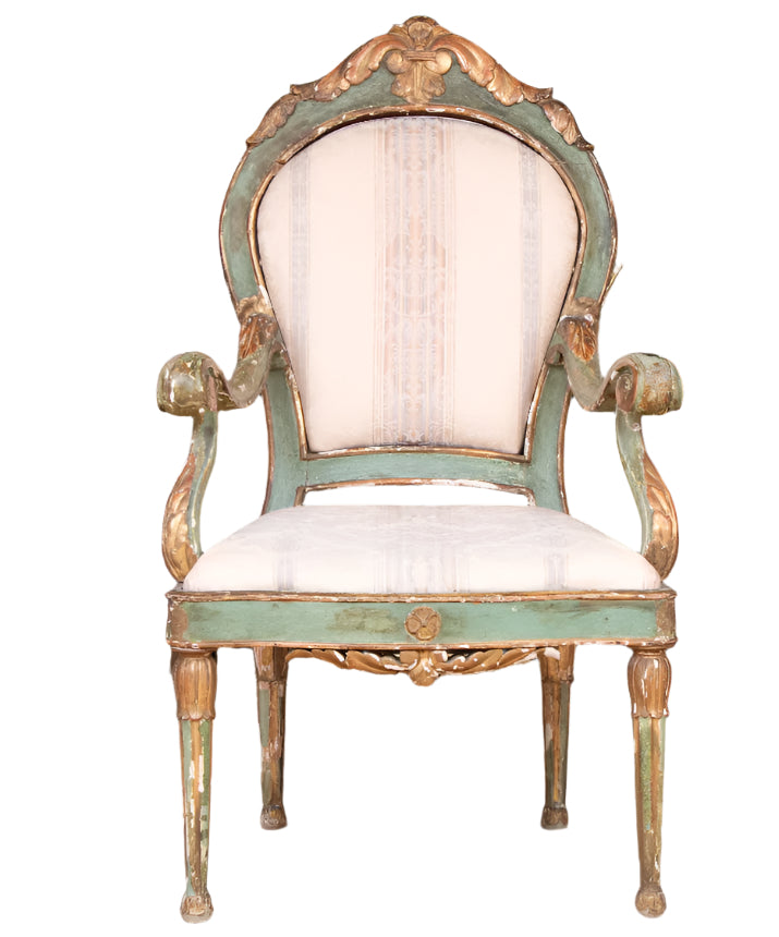 Authentic 18th Century Venetian Carved Wood And Gesso Hall Chair