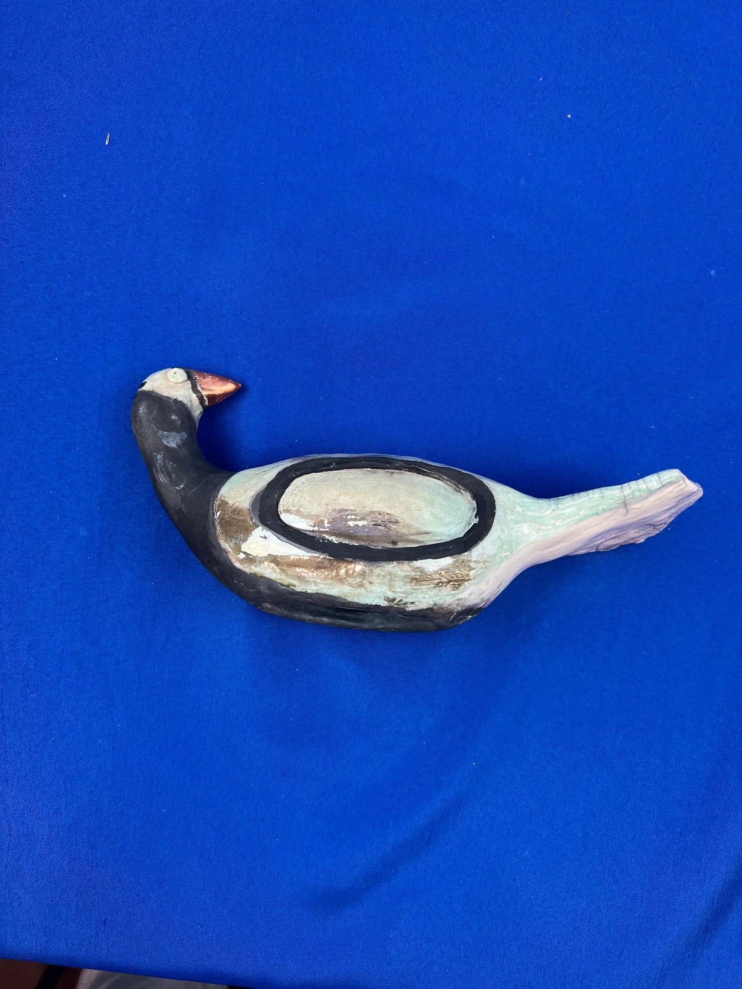Beautiful Rare Vintage Handmade Crackle Glaze Pottery Bird - Signed