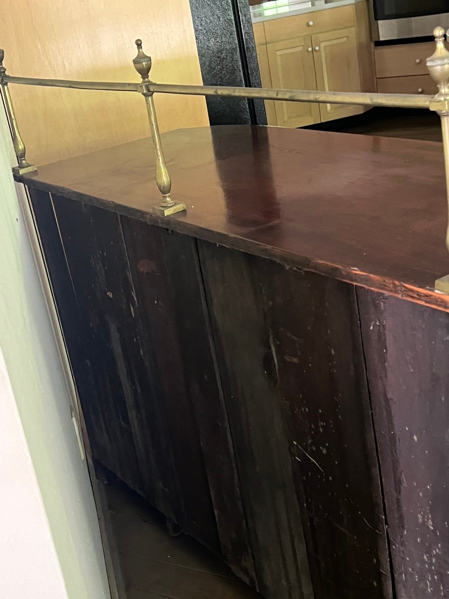 Vintage Mahogany Sideboard with high brass gallery rail and recessed center cabinet