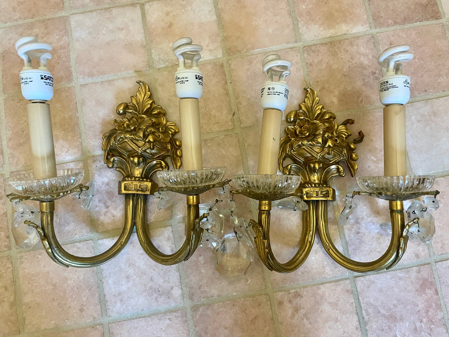 Beautiful Pair of Vintage French Style Ornate Double Light Sconces