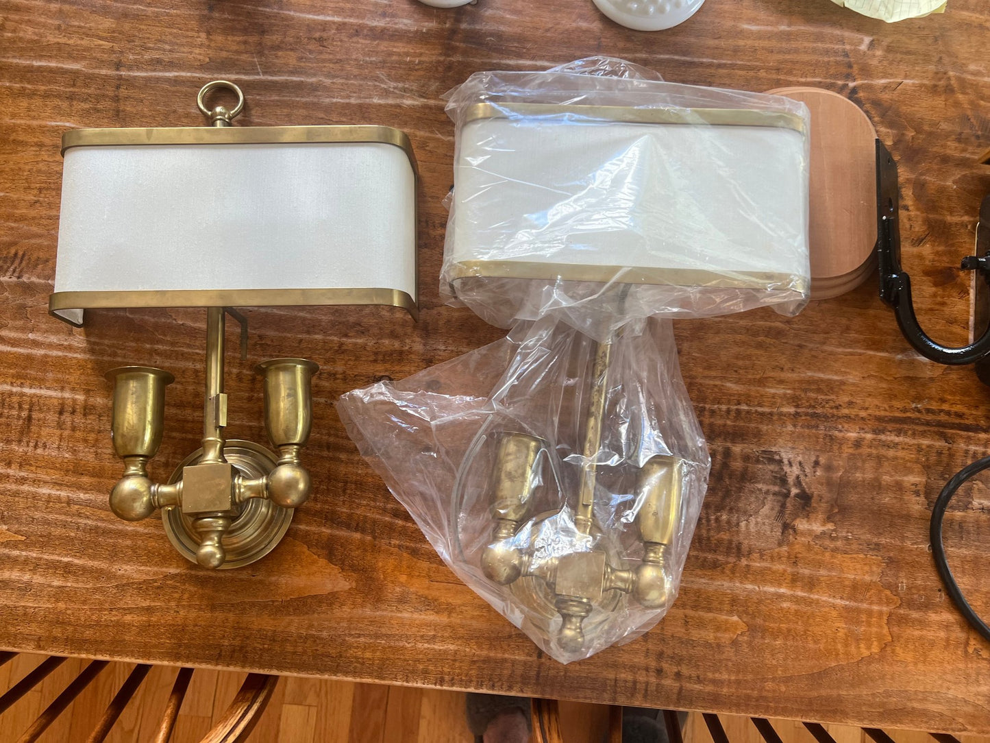 Pair of High Quality Italian Custom Made Brass Wall Sconces With Shades