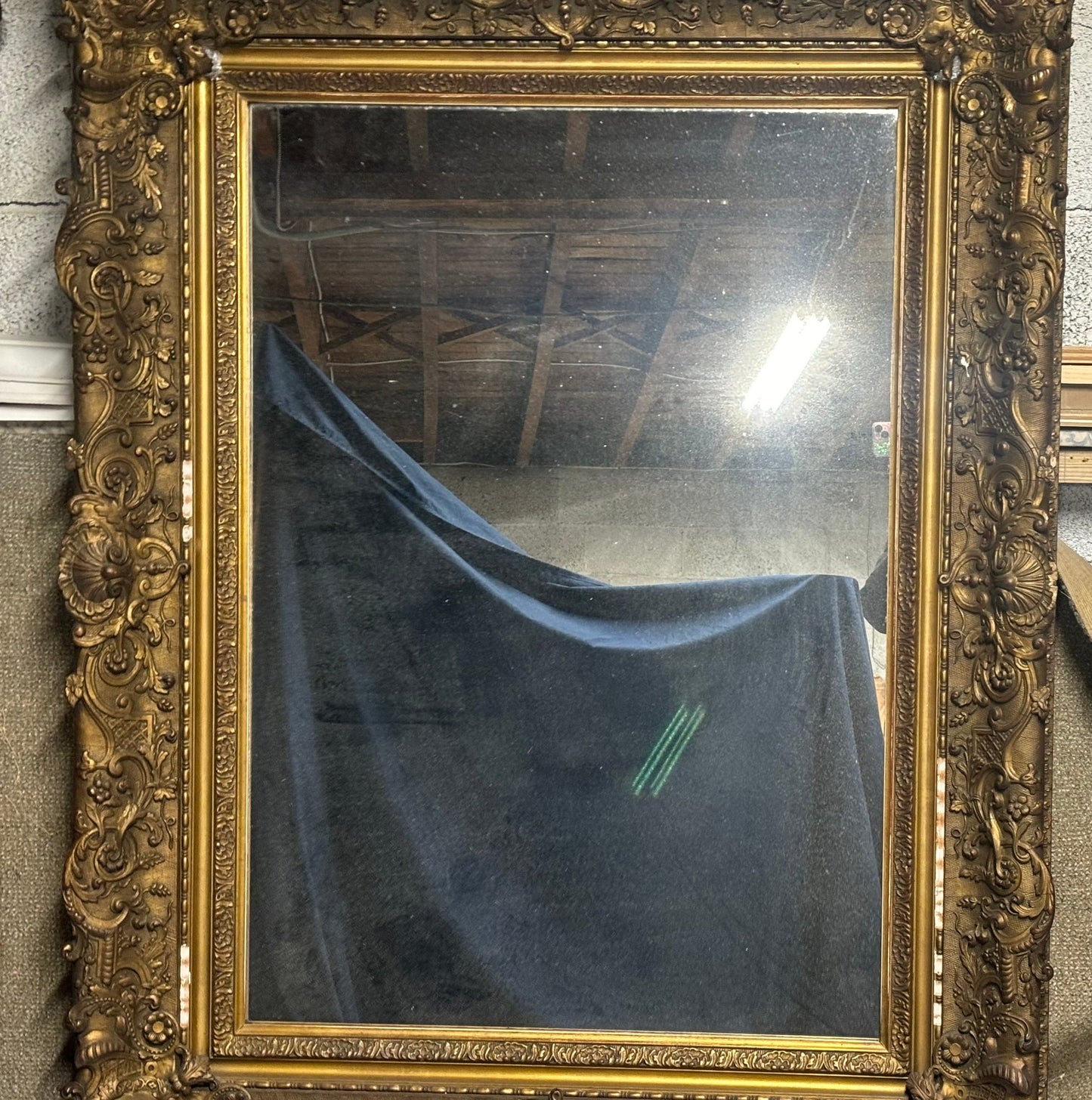 Stunning Antique Carved Gold Ornate Wood Frame Mirror 53" X 41"