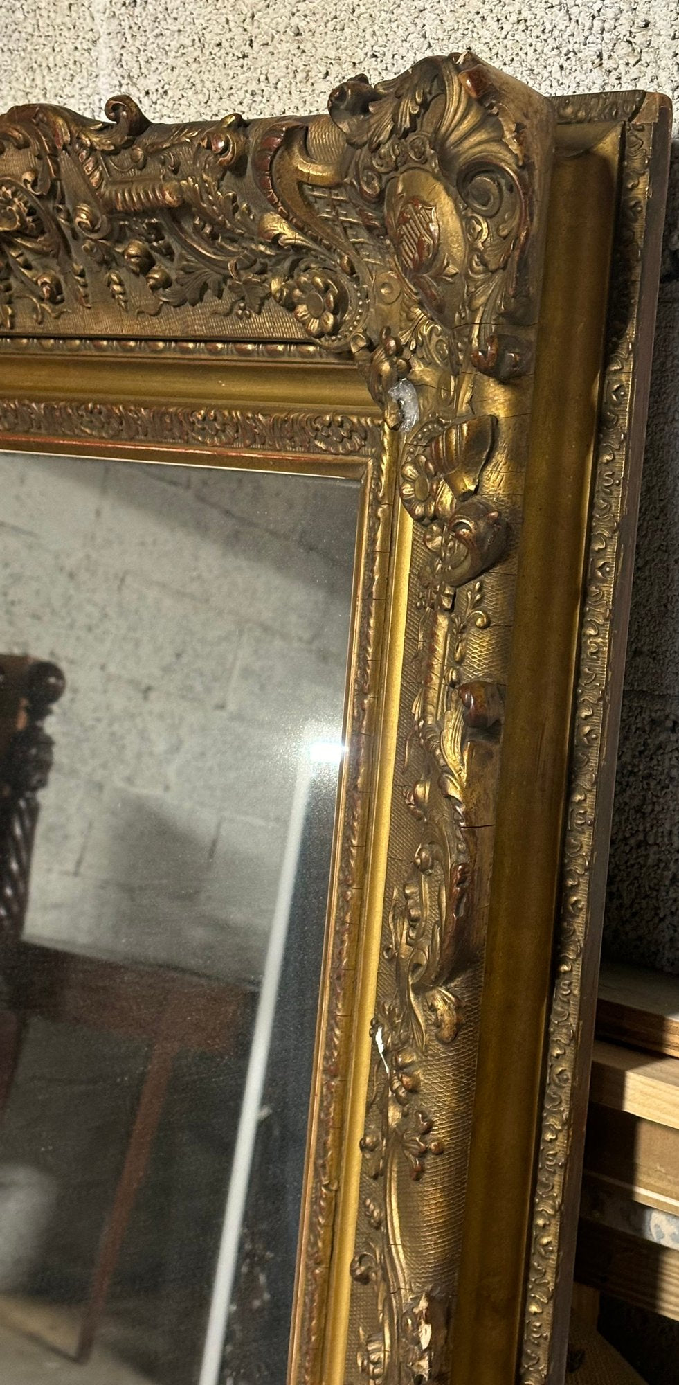 Stunning Antique Carved Gold Ornate Wood Frame Mirror 53" X 41"