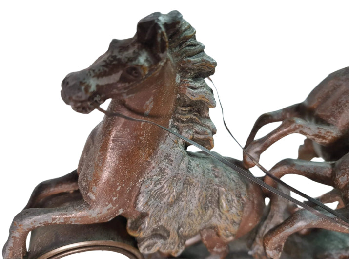 Rare Mantle Clock with Horses and Trainer, "Fabrication Francaise Paris France" Seal