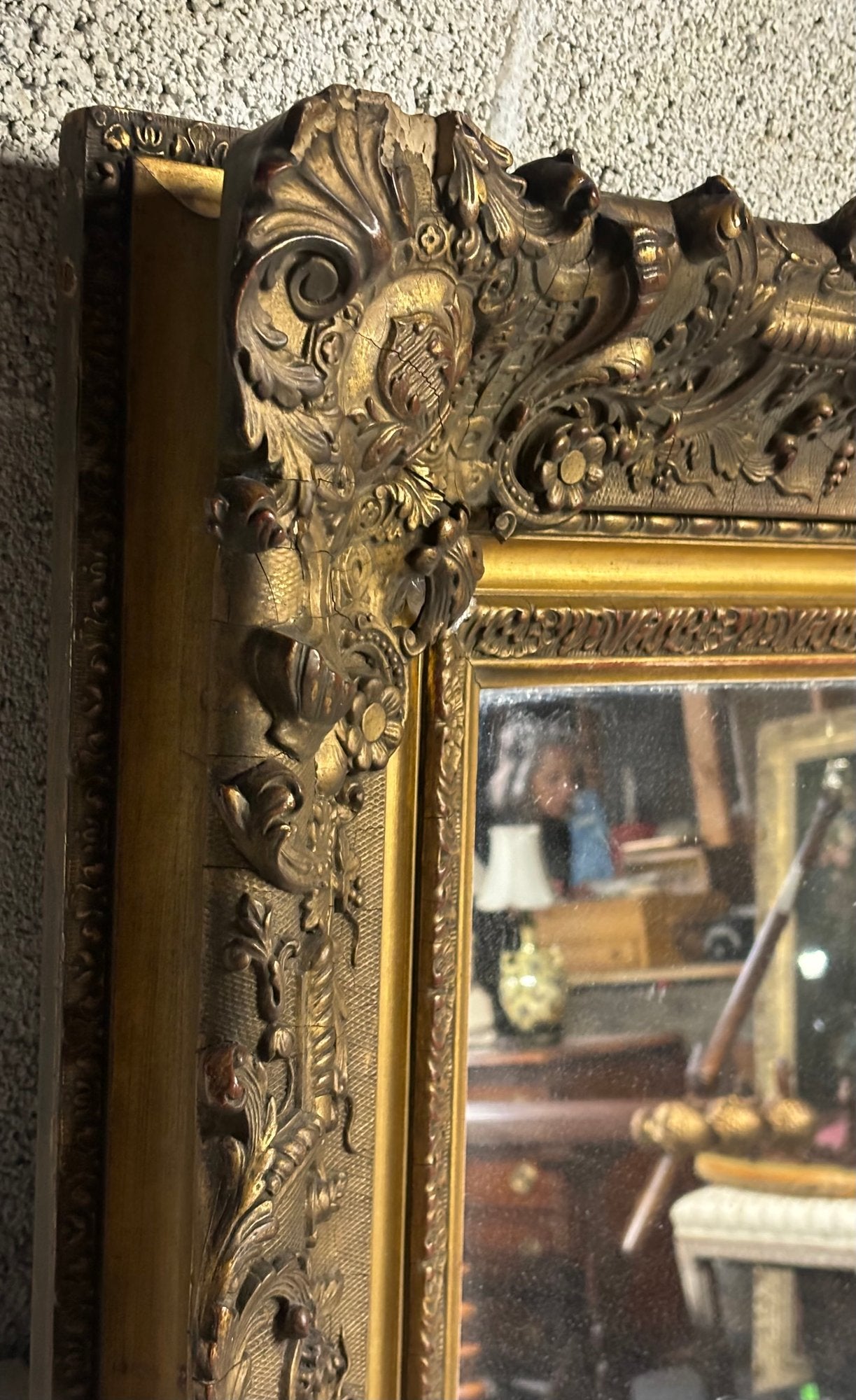 Stunning Antique Carved Gold Ornate Wood Frame Mirror 53" X 41"