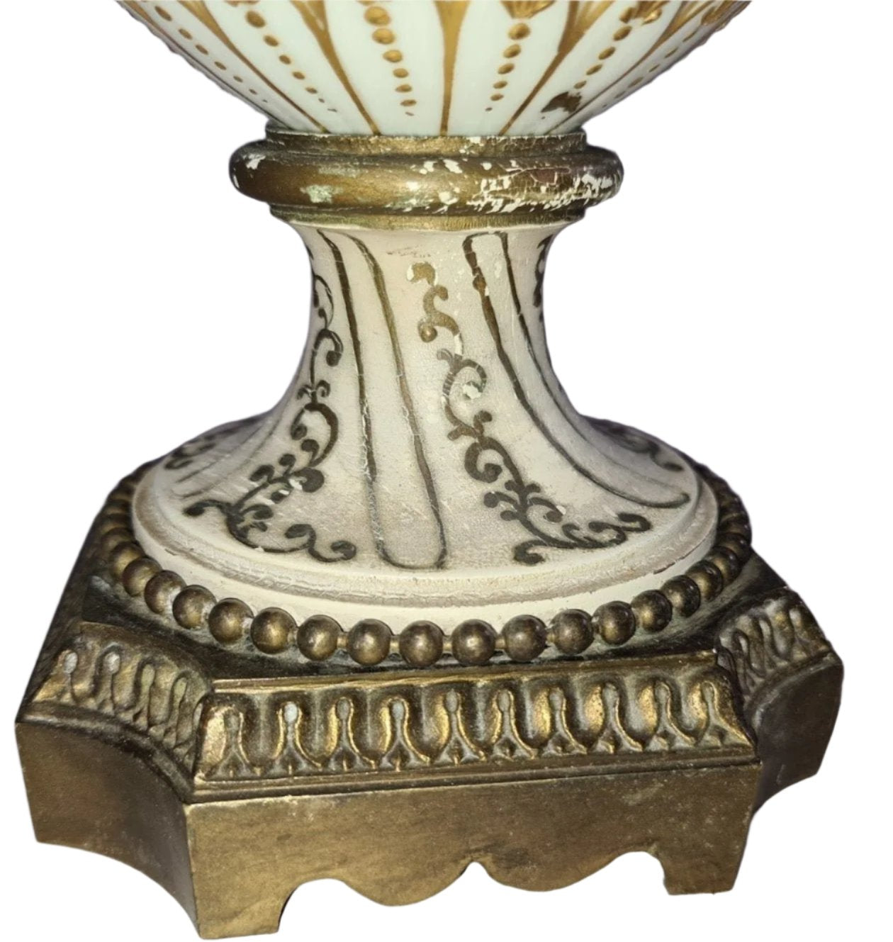 Antique Porcelain Urn with Lid, Brass Stand and Handles