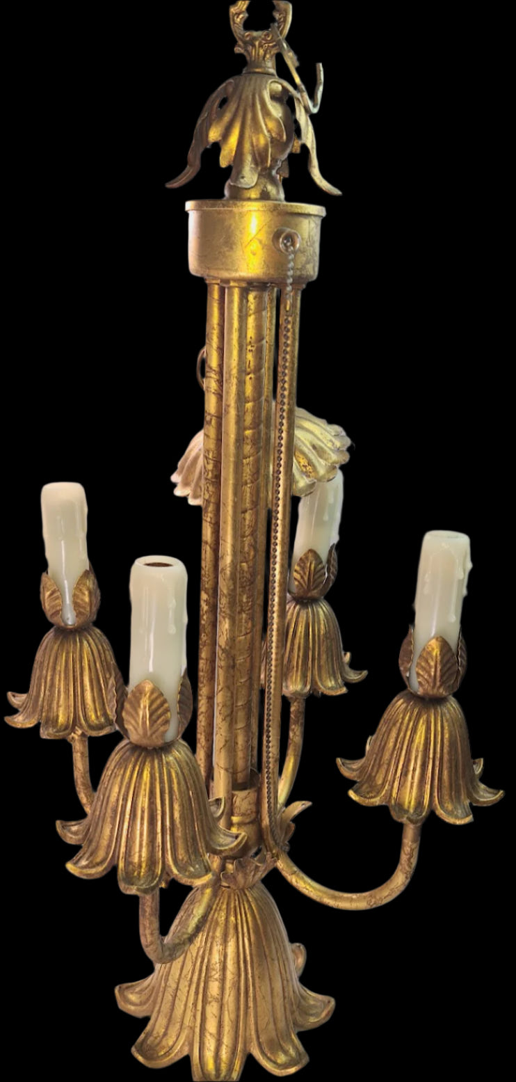 Unique French Gilded Bronze 5 Light Antique Chandelier