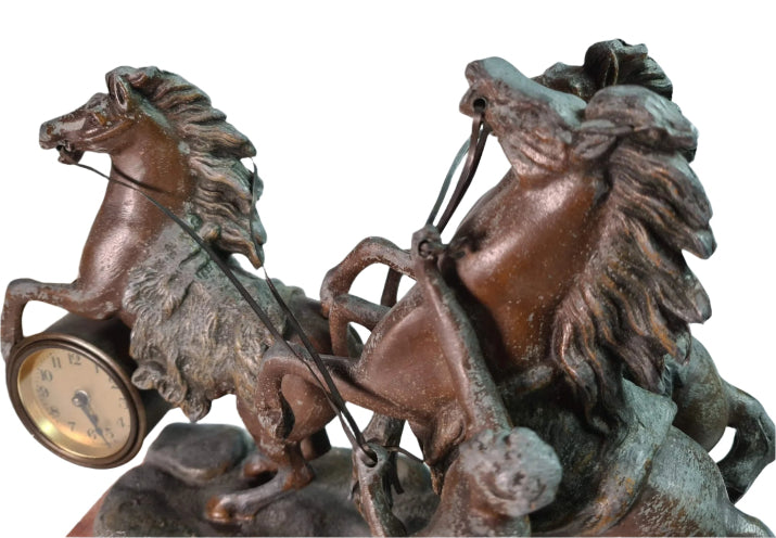 Rare Mantle Clock with Horses and Trainer, "Fabrication Francaise Paris France" Seal