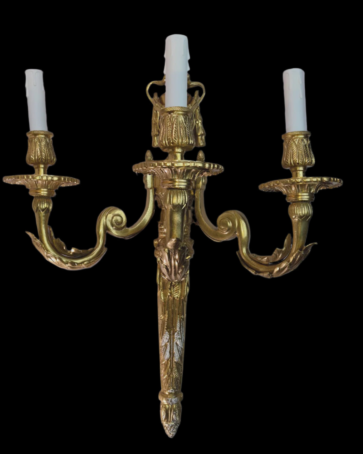 Magnificent Large Brass Ornate Wall Sconce With 3 Fixtures