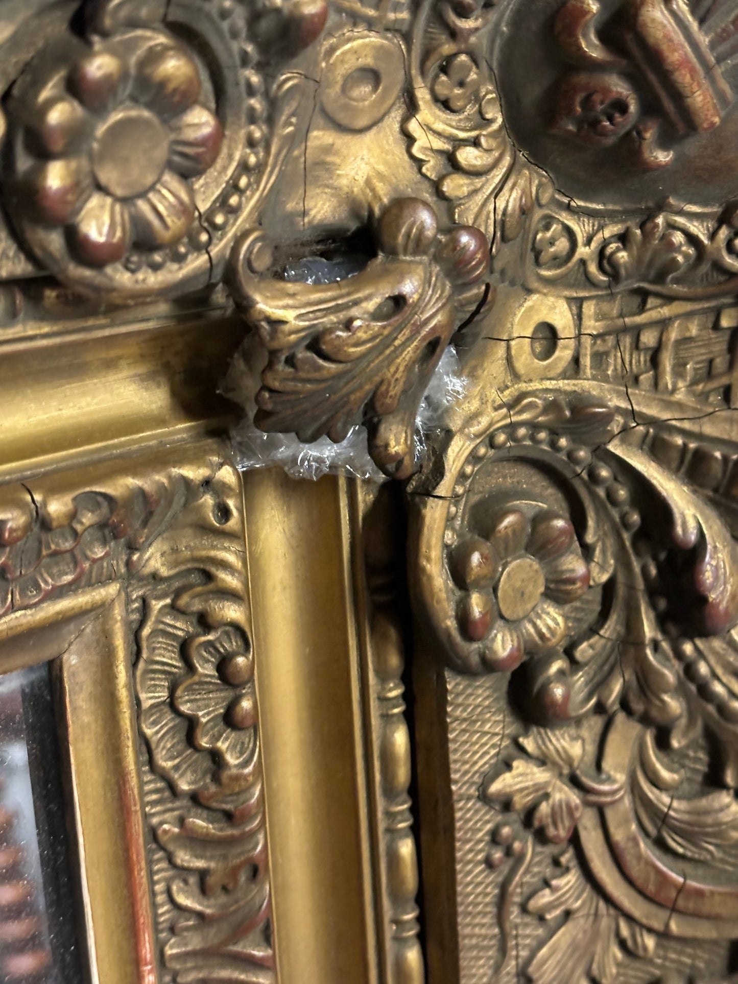 Stunning Antique Carved Gold Ornate Wood Frame Mirror 53" X 41"