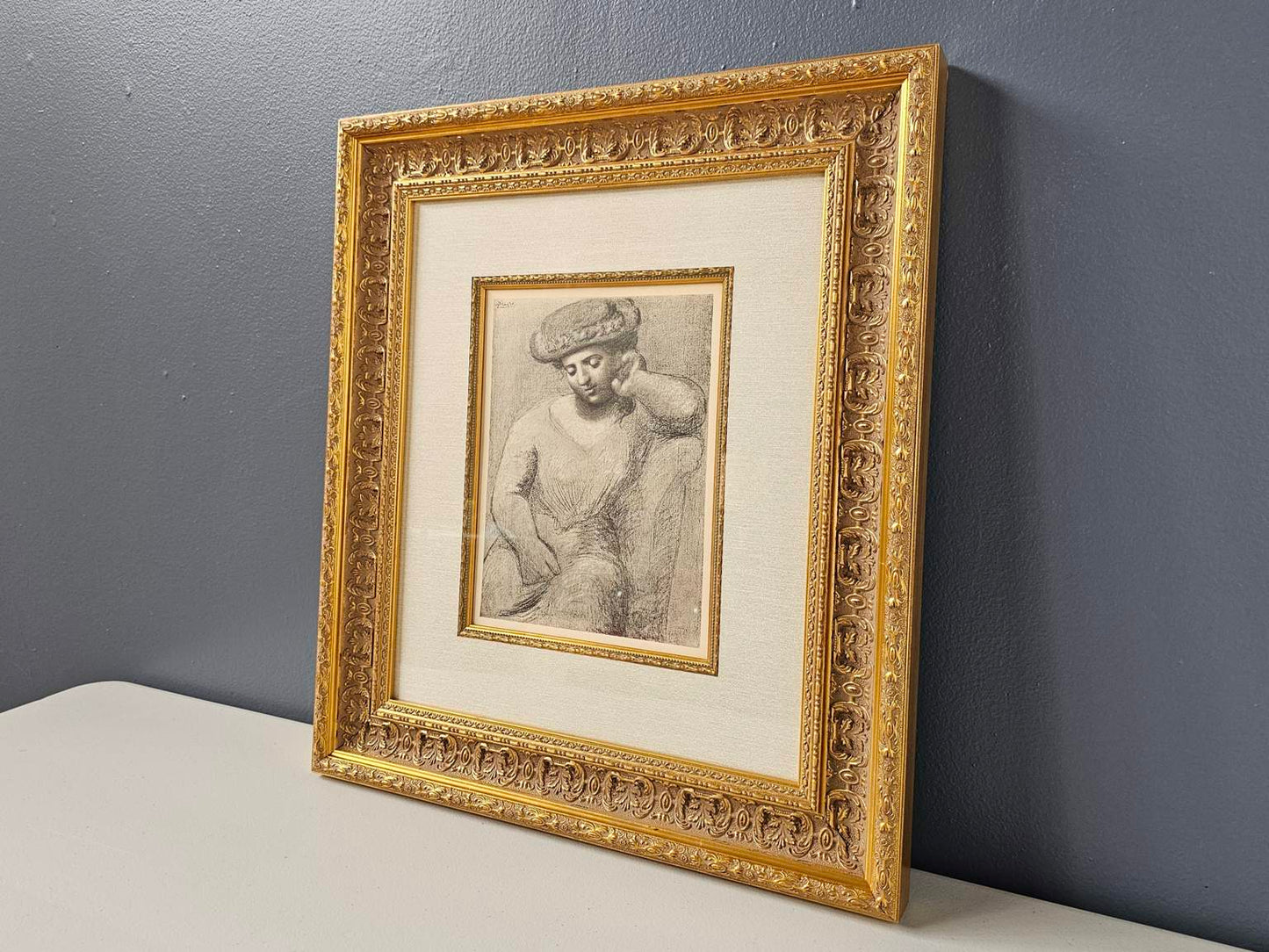 Original 1930 Pablo Picasso (1881-1973) "Femme Au Chapeau" Gallery Framed Lithograph W/COA