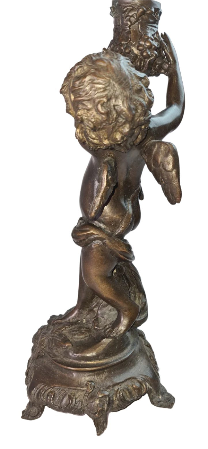 19th Century Antique Cherub Bronze Candle Holders European
