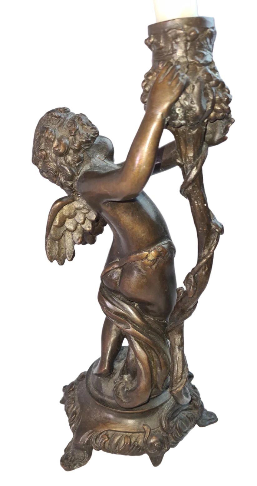 19th Century Antique Cherub Bronze Candle Holders European