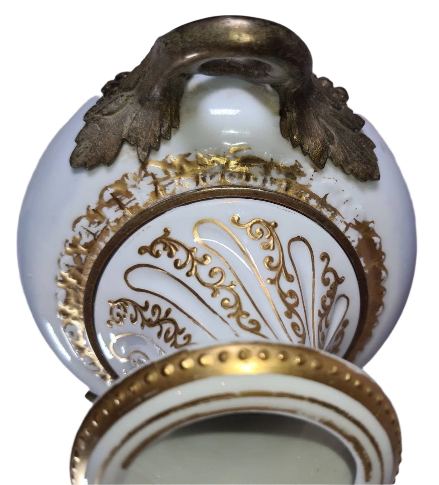 Antique Porcelain Urn with Lid, Brass Stand and Handles