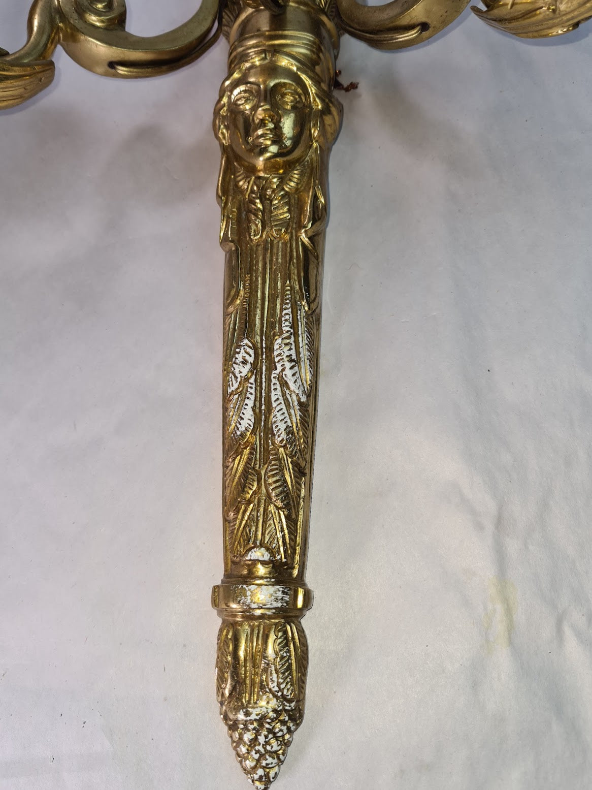 Magnificent Large Brass Ornate Wall Sconce With 3 Fixtures