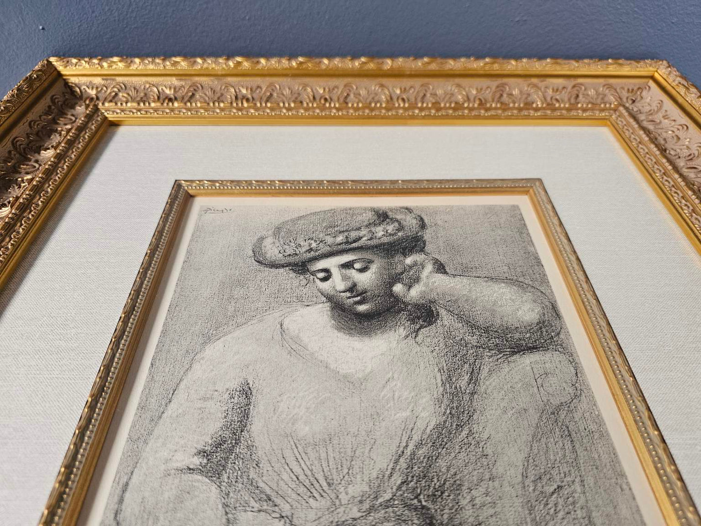 Original 1930 Pablo Picasso (1881-1973) "Femme Au Chapeau" Gallery Framed Lithograph W/COA