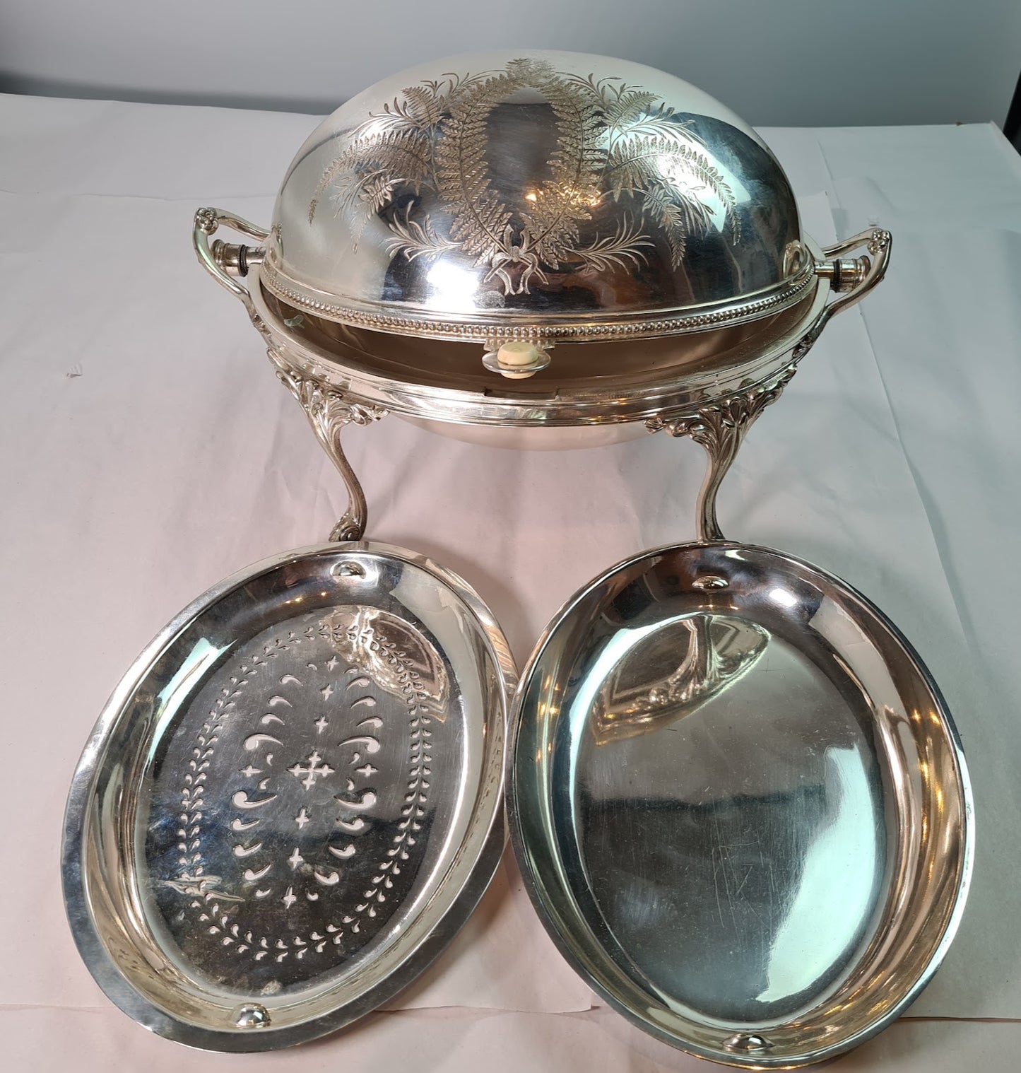 Elegant Silver Plated Revolving Dome Tureen Server, mid 1800
