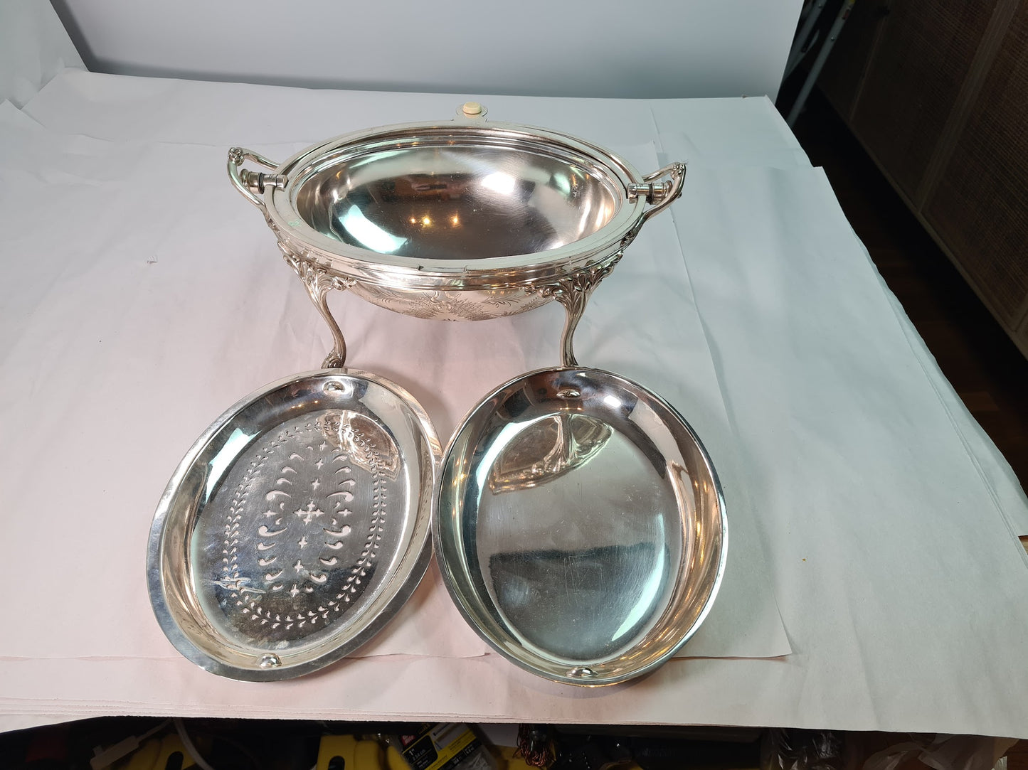 Elegant Silver Plated Revolving Dome Tureen Server, mid 1800