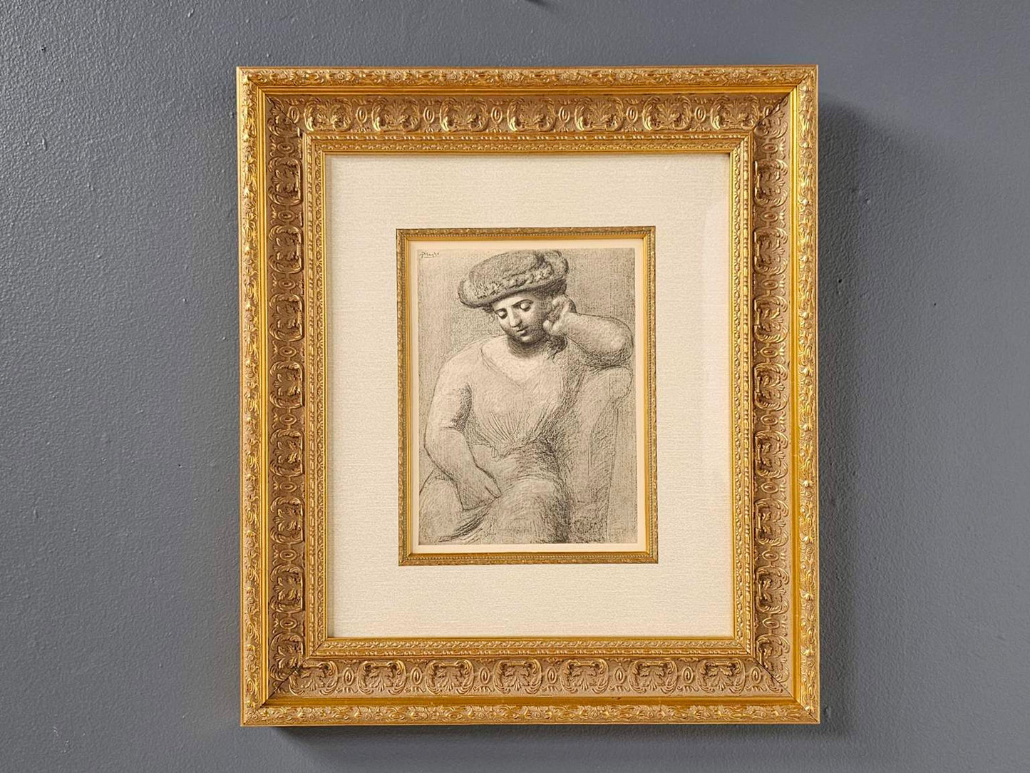 Original 1930 Pablo Picasso (1881-1973) "Femme Au Chapeau" Gallery Framed Lithograph W/COA