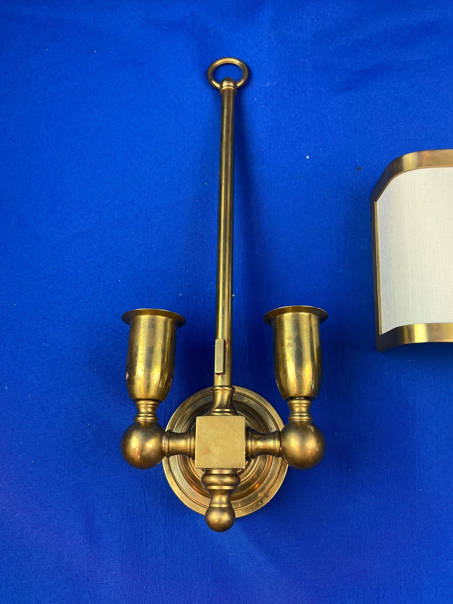Pair of High Quality Italian Custom Made Brass Wall Sconces With Shades