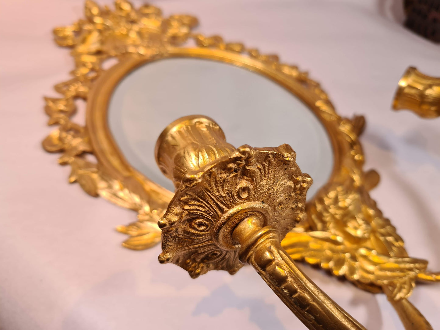 Beautifully Ornate Gilt Brass Sconce / Mirror (1/2)