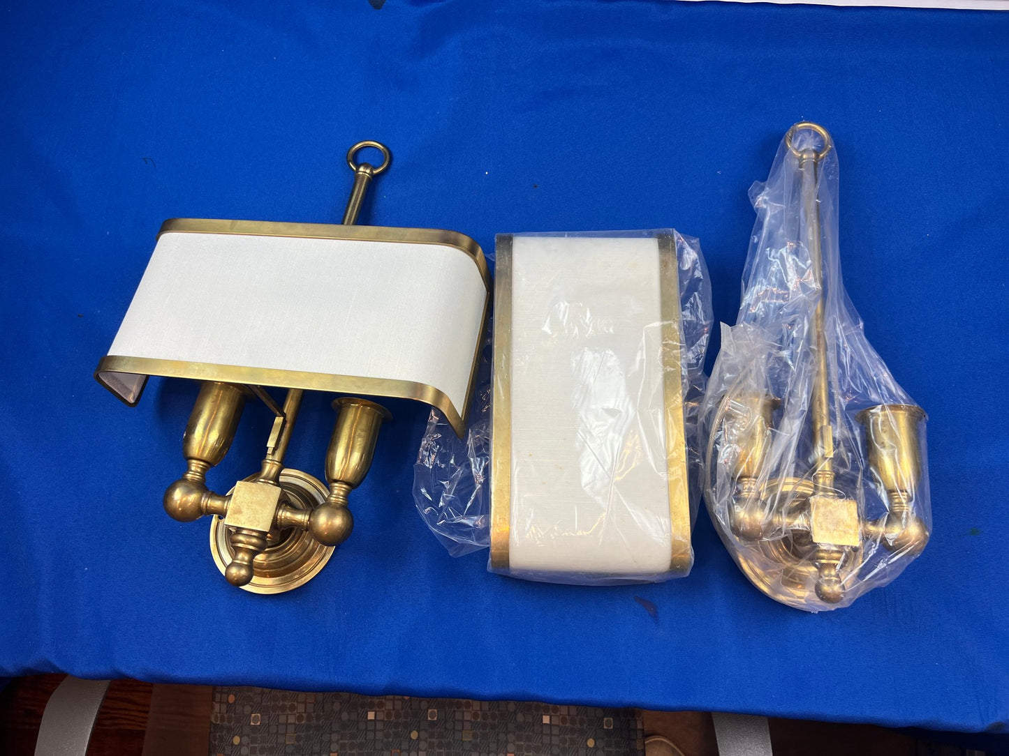 Pair of High Quality Italian Custom Made Brass Wall Sconces With Shades