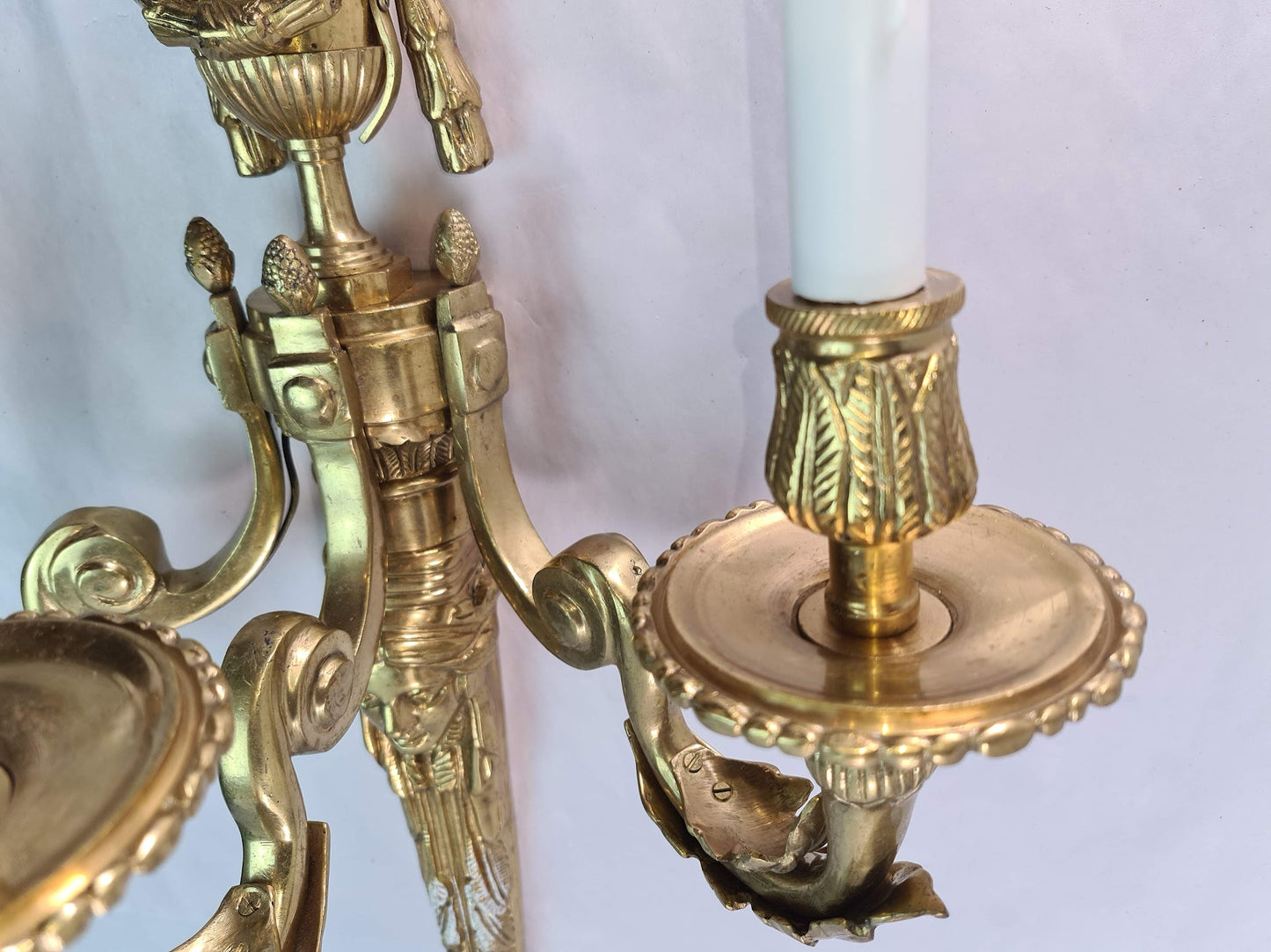 Magnificent Large Brass Ornate Wall Sconce With 3 Fixtures