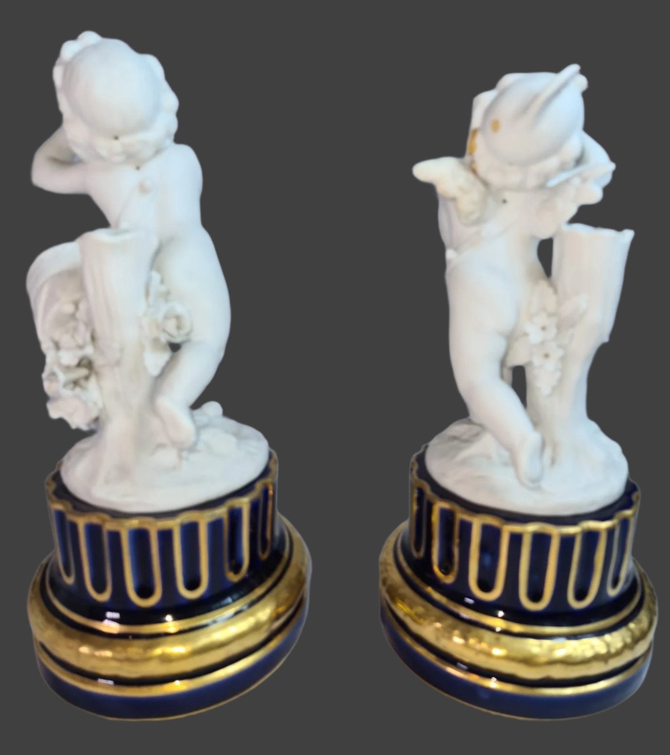 A Beautiful Pair Of Sevres Biscuit Porcelain Cherubim, On Cobalt Porcelain Plinths, 1776