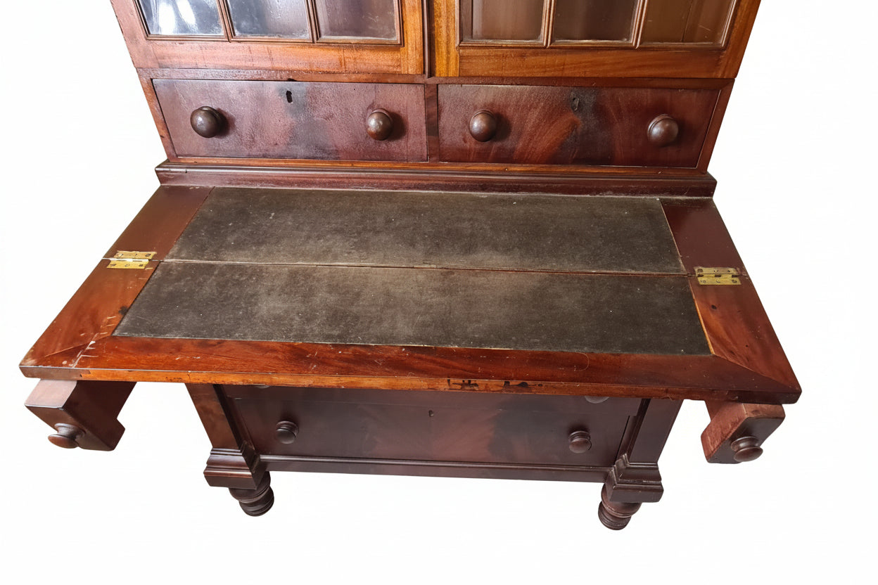 Antique American Federal Style Flame Mahogany Secretary-Bookcase Early 1800