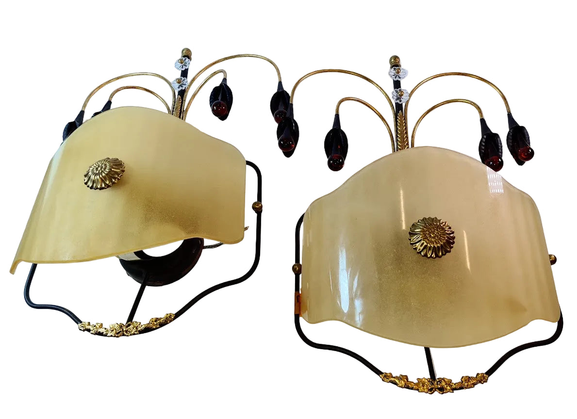 1990s Venetian Amber Glass Sconces - a Pair