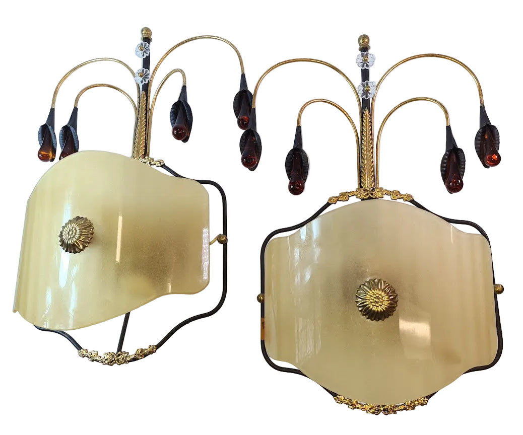 1990s Venetian Amber Glass Sconces - a Pair
