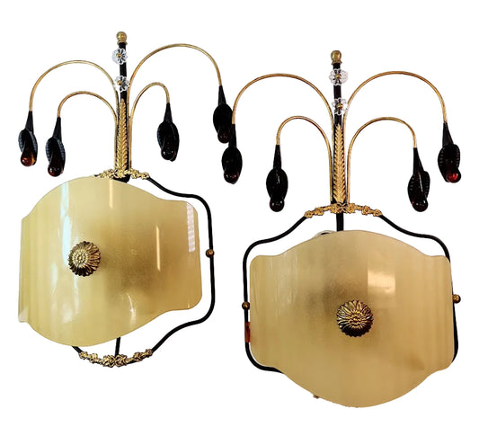 1990s Venetian Amber Glass Sconces - a Pair