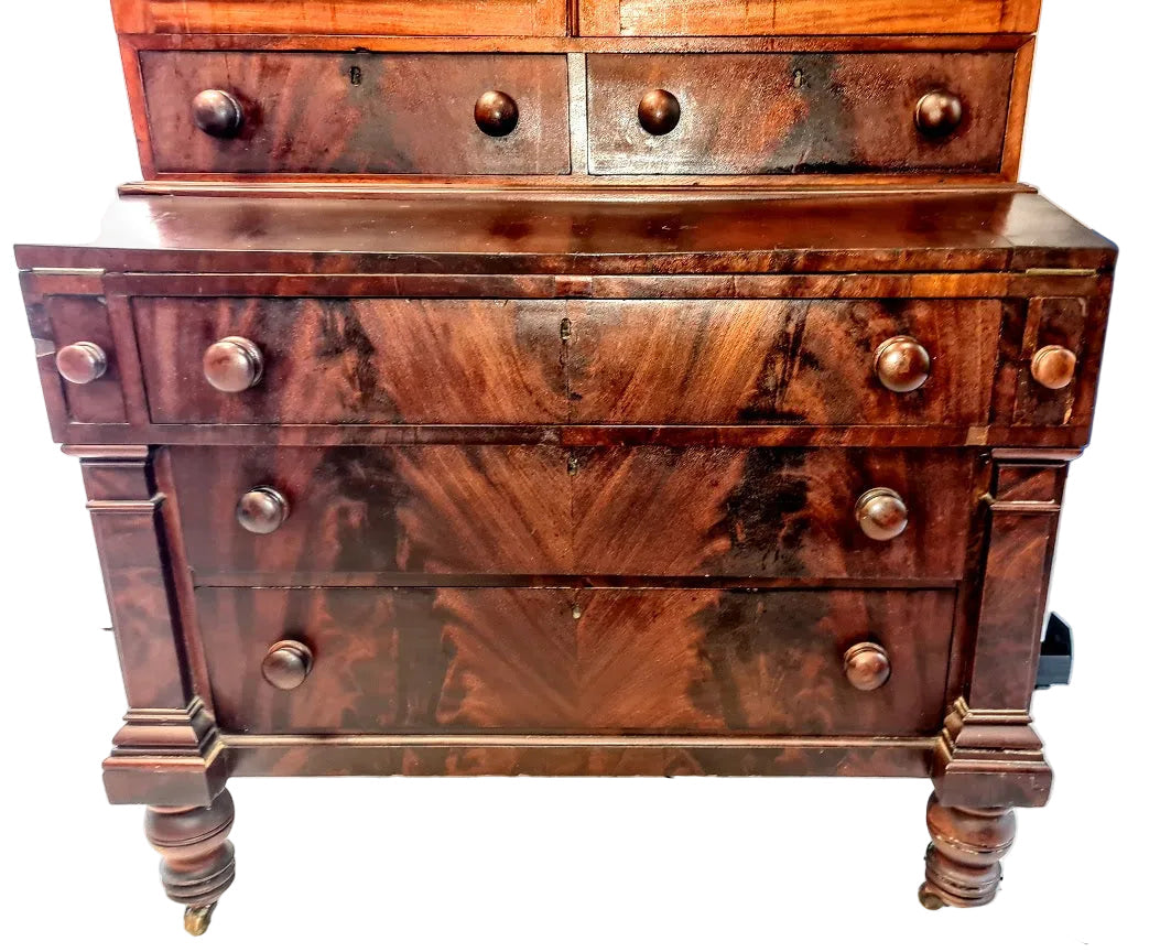 Antique American Federal Style Flame Mahogany Secretary-Bookcase Early 1800