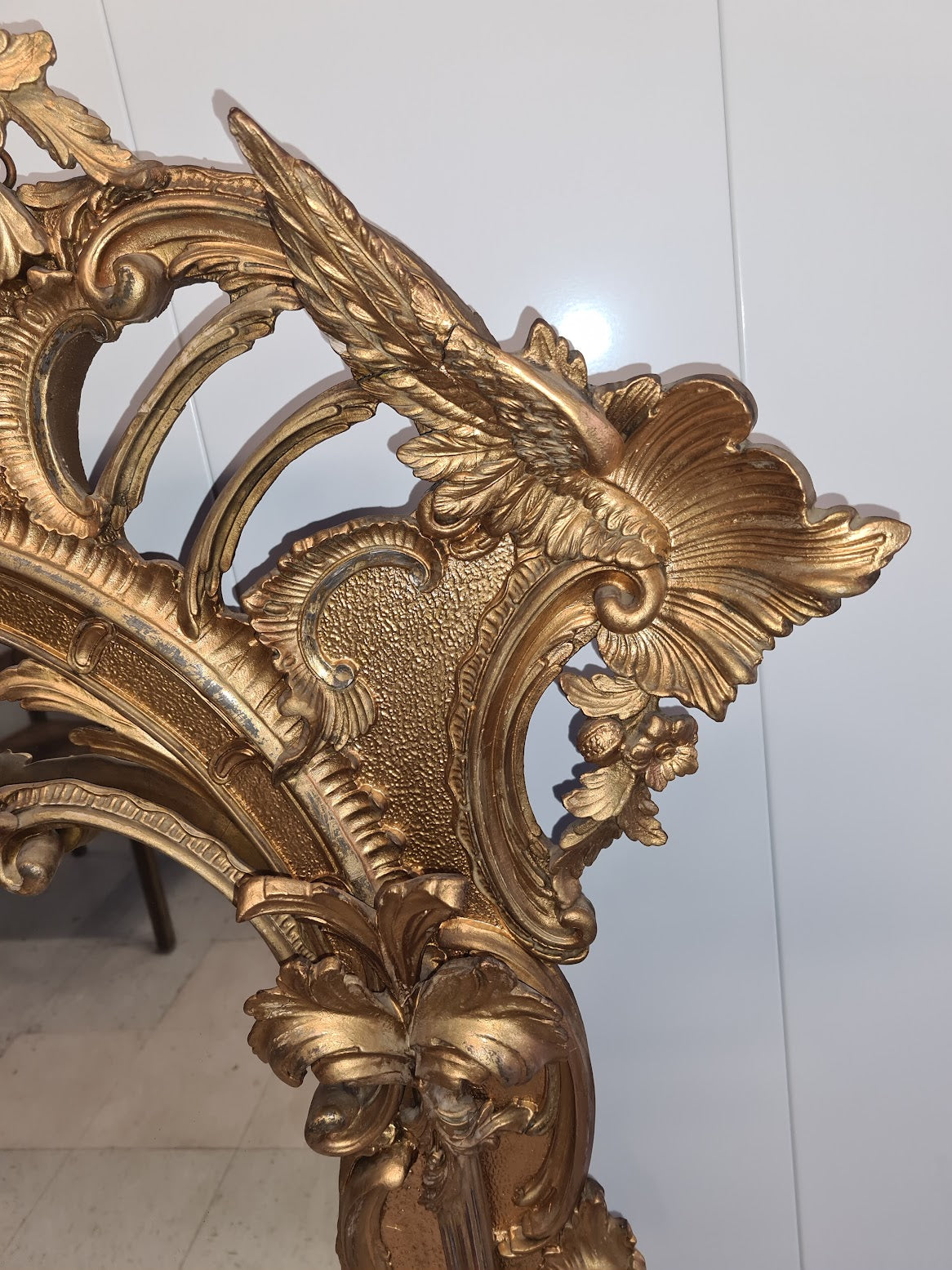 Monumental English Late 1800 Rococo /Chippendale Revival  Carved Giltwood Overmantle Mirror with Ho-Ho Birds