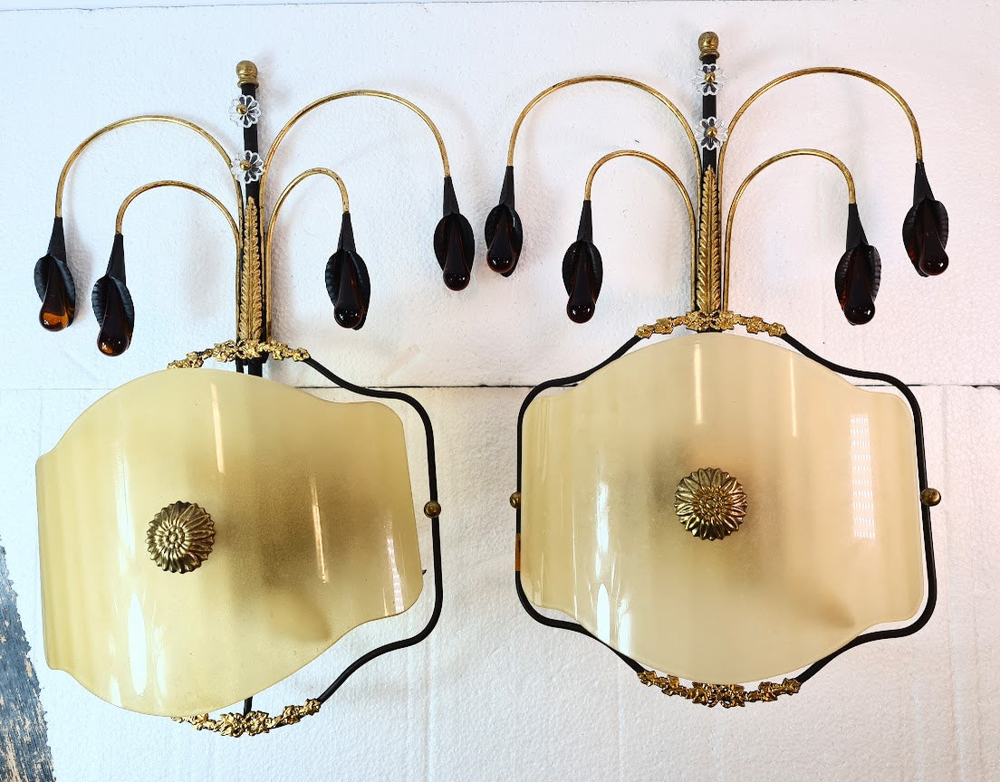 1990s Venetian Amber Glass Sconces - a Pair