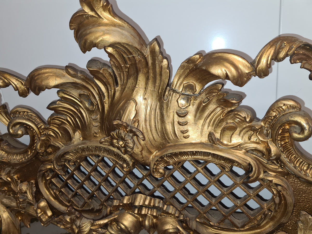 Monumental English Late 1800 Rococo /Chippendale Revival  Carved Giltwood Overmantle Mirror with Ho-Ho Birds