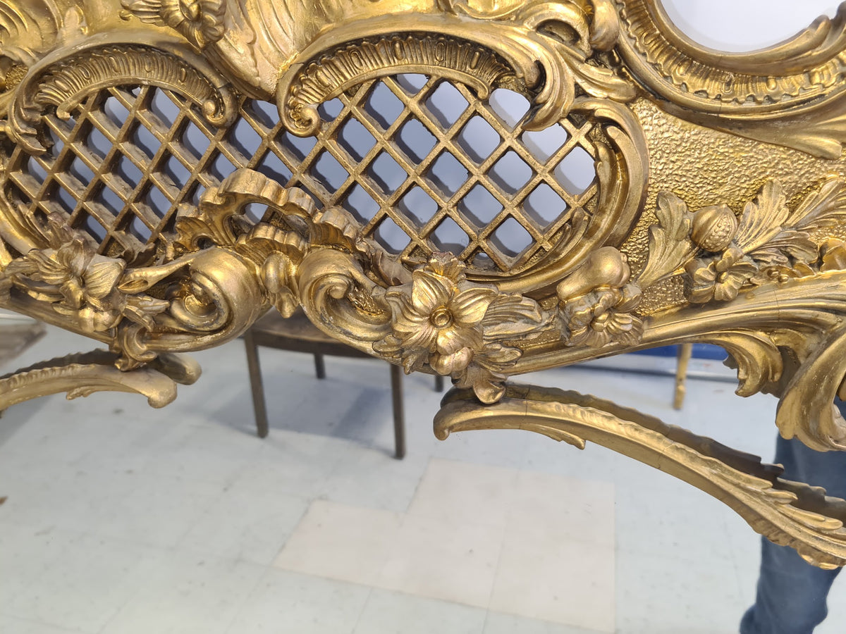 Monumental English Late 1800 Rococo /Chippendale Revival  Carved Giltwood Overmantle Mirror with Ho-Ho Birds