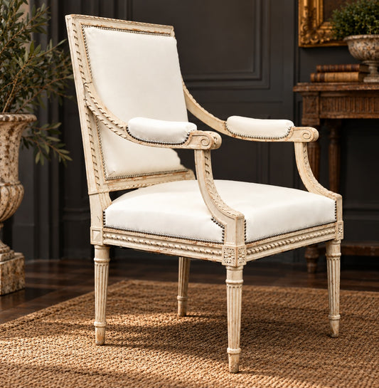 Antique Swedish Gustavian Carved & Painted Armchair, circa 1800–1830