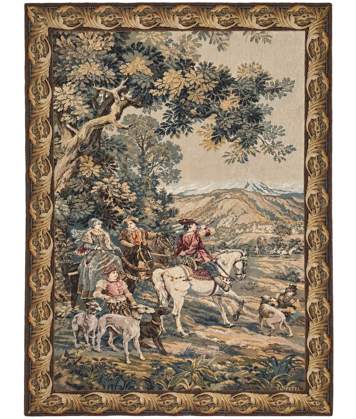 French Point de Loiselles Hunting Tapestry After Cesare Detti, circa 1970-80